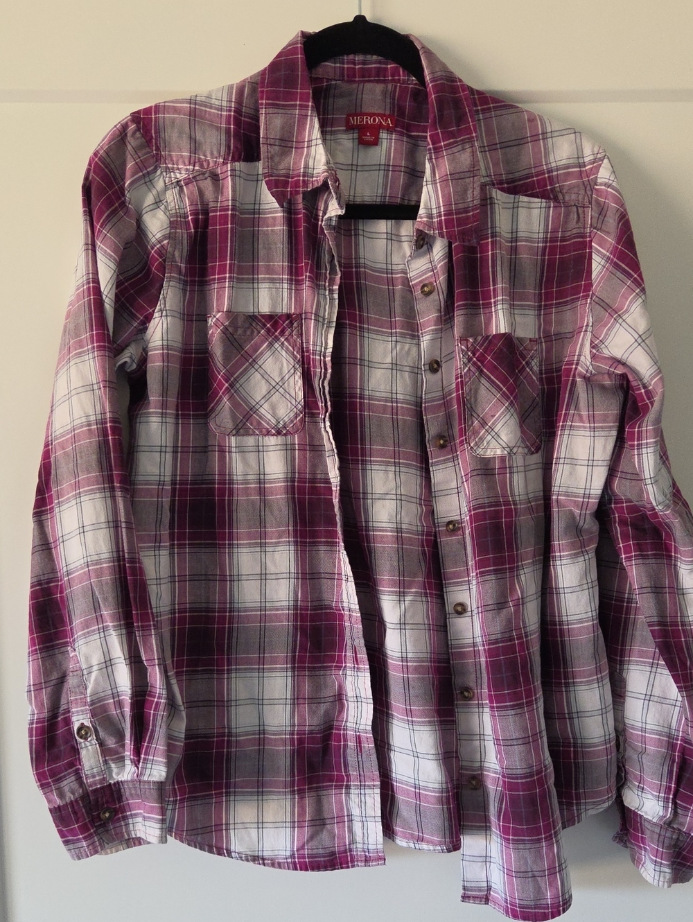 Merona Pink and White Plaid Button-Down Shirt